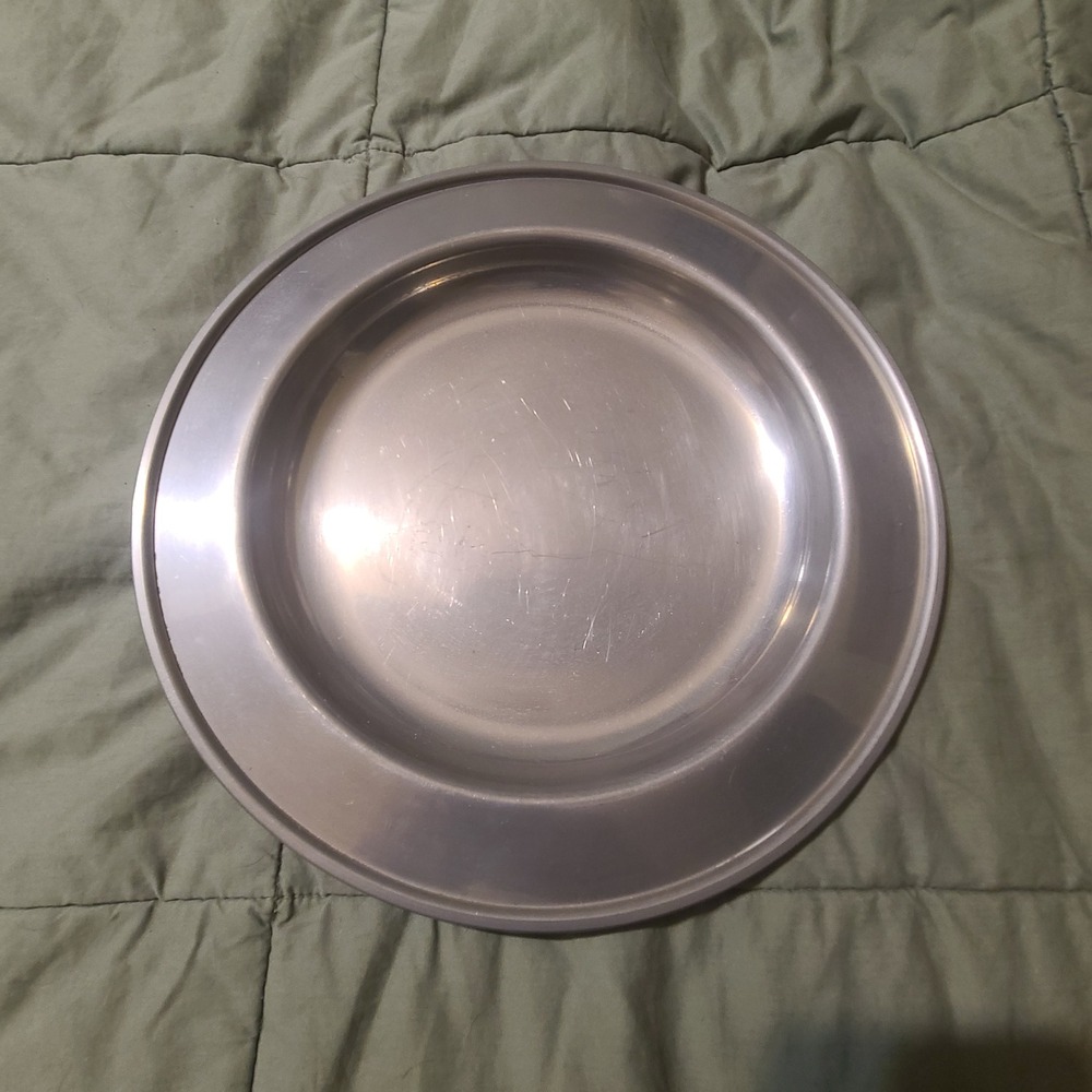 Old Newbury Pewter Plate Charger 11 Inch Silver Gray Vintage Colonial Metalware